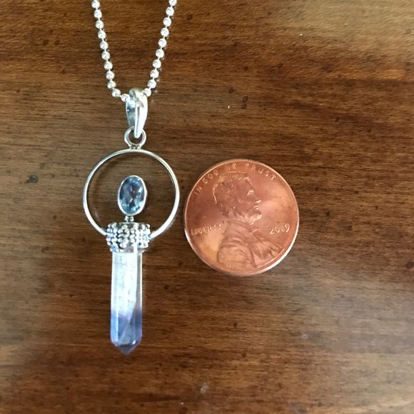 LAST ONE! 925 Amethyst Crystal Blue Topaz Pendant - Picture 3 of 5